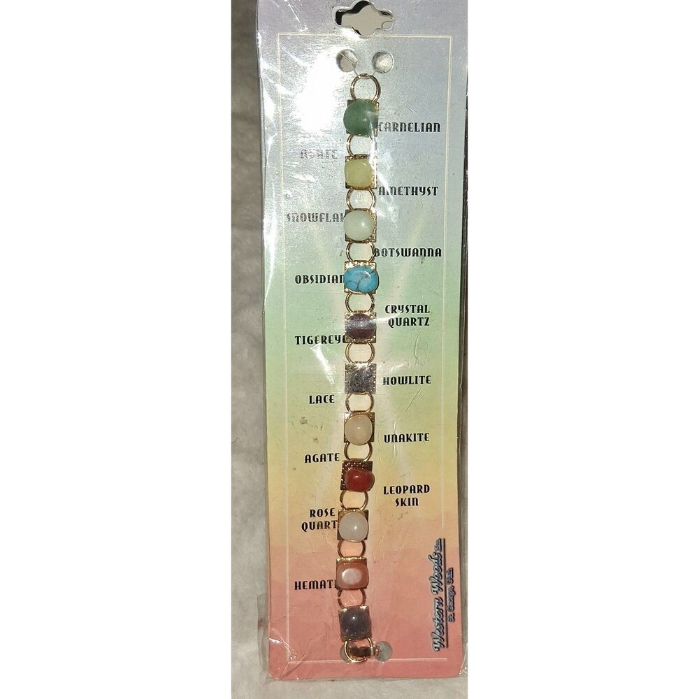 Western Woods Gemstone Beaded Braclet gold toned 6.5inch